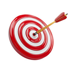 Arrow hitting the bullseye on a target isolated on transparent background.