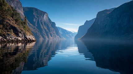 Serene fjord landscape reflection
