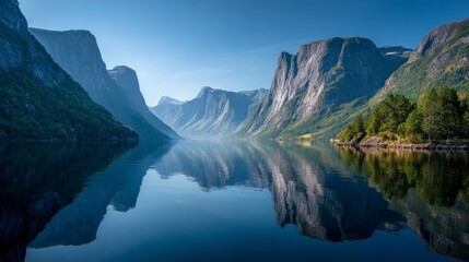 Serene fjord landscape reflection