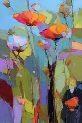 Abstract Poppy Field Painting Vivid Colors