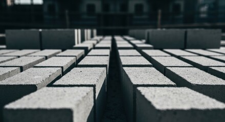 Rows of gray concrete blocks, neatly arranged
