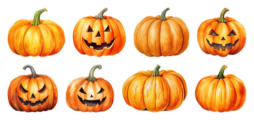 Halloween pumpkins with carved faces