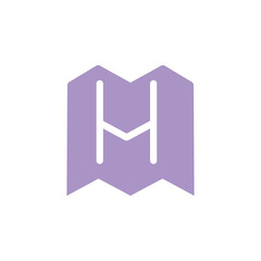 Modern geometric letter h logo design on a purple folded paper background