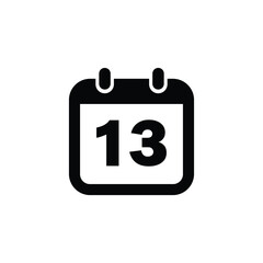 Simple black and white icon of a calendar page showing the number thirteen