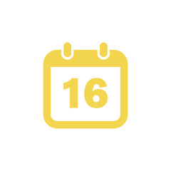 Bright yellow calendar icon displaying the number sixteen on a white background