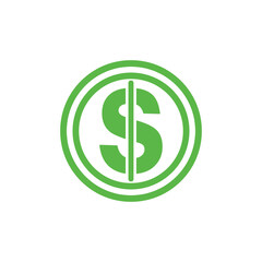 Green dollar sign coin icon representing money and finance