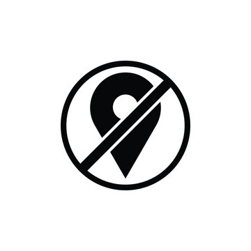 Black and white icon representing no location or disabled geolocation services