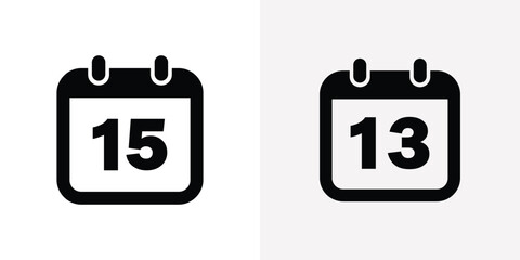 Two simple calendar icons displaying the numbers fifteen and thirteen