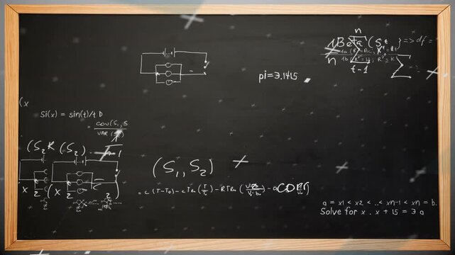 Chalk specks drifting starting animation chalkboard showing notations revealing math progression