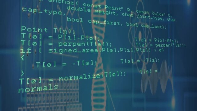 On launch green code text scrolling down revealing HTTP calls, geometry routines for data analysis