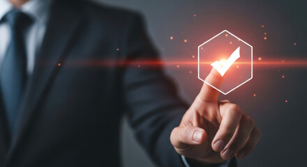 Digital task completion workflow showing an interaction with a virtual interface of icons.