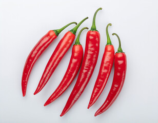 Red Chili Peppers Arranged on a White Background, Fresh Produce for Culinary Use