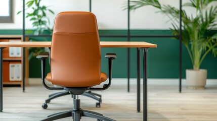 Elegant office chair positioned in a sophisticated workspace with a clean and professional look