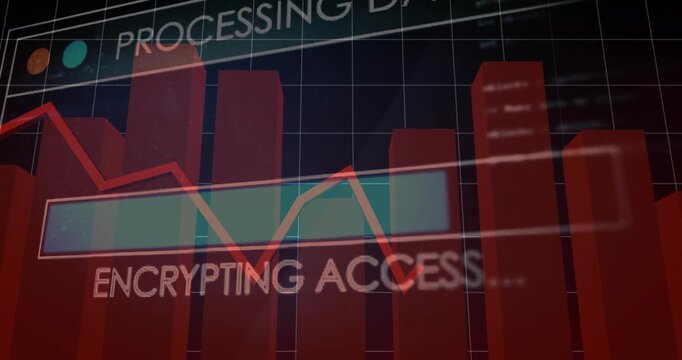 Bars rising line graph moving as status labels glitching updating showing process completion