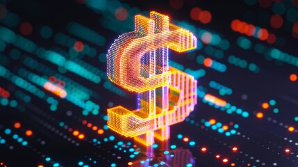 Vibrant digital background showcasing a glowing dollar sign highlighting financial technology trends