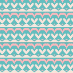 Cute heart and chevron seamless pattern in pastel teal, pink, and cream, ideal for charming and sweet designs