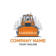 Modern Bulldozer and City Skyline Vector Logo for Construction and Urban Development Companies, Flat Vector Elements, Vector Illustration, Simple Vector, Stylized Vector Drawing, Vector Template, © Kuda
