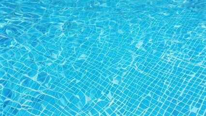 Sparkling crystal clear blue swimming pool water with tile grid pattern, perfect for summer relaxation and refreshing dips