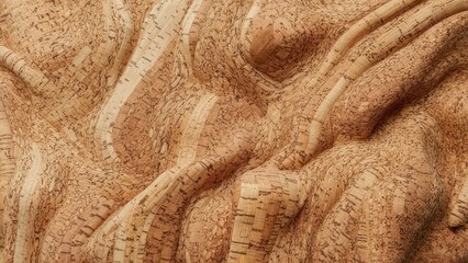 Fototapeta premium Captivating organic cork texture with flowing waves and natural patterns, perfect for modern design backgrounds and eco-friendly projects.