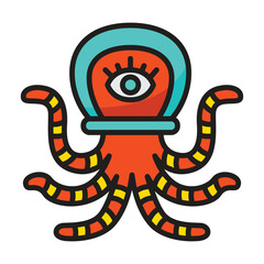 Fototapeta premium Cartoon alien octopus in a blue helmet with one eye