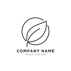 Minimalist Abstract Leaf Logo Design Template with Company Name and Tagline on White Background, Flat Vector Elements, Vector Illustration, Simple Vector, Stylized Vector Drawing, Vector Template,