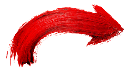 Red brush stroke arrow isolated on transparent background.