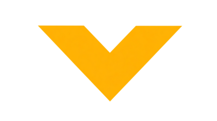 Yellow downward pointing v shape isolated on transparent background.