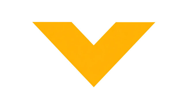 Yellow downward V shape isolated transparent background arrow decline decrease drop direction.