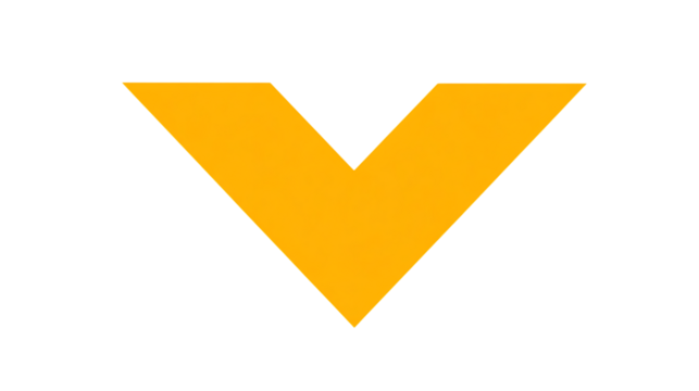 Yellow downward pointing v shape isolated on transparent background.