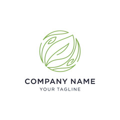 Modern Green Leaf Logo with Company Name and Tagline on White Background - Minimalist Branding Identity Design, Flat Vector Elements, Vector Illustration, Simple Vector, Stylized Vector Drawing,
