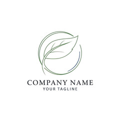Fototapeta premium Abstract Green Leaf Logo Design with Company Name and Tagline on White Background, Minimalist Nature-Inspired Branding Icon for Eco-Friendly Businesses, Flat Vector Elements, Vector Illustration,