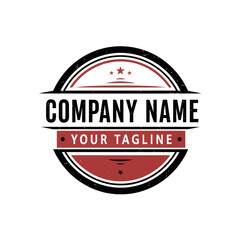 Distressed Style Company Logo Emblem with Stars, Text, and Grunge Texture on White Background, Flat Vector Elements, Vector Illustration, Simple Vector, Stylized Vector Drawing, Vector Template,