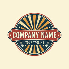 Distressed Company Logo Emblem with Sunburst and Stars on Cream Background for Branding and Business Identity, Flat Vector Elements, Vector Illustration, Simple Vector, Stylized Vector Drawing,