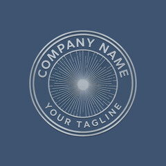 Partial Circular Logo Design with Embossed Silver Text and Radial Pattern on Blue-Grey Background, Flat Vector Elements, Vector Illustration, Simple Vector, Stylized Vector Drawing, Vector Template,