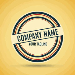 Retro Circular Company Logo Emblem with Distressed Texture on Yellow Background - Classic Brand Badge Design Template, Flat Vector Elements, Vector Illustration, Simple Vector, Stylized Vector