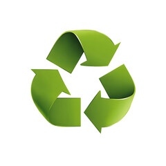 Shiny green recycling symbol isolated on transparent background.