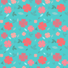 Seamless Tropical seamless pattern, floral background, hibiscus flowers, tropical pattern, summer design, flower illustration, nature wallpaper, textile print, f Floral Pattern on Turquoise Background
