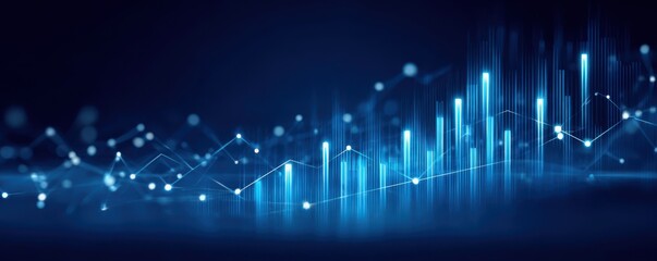 Fototapeta premium Banking Analysis Concepts. A vibrant blue digital graphic depicting fluctuating data trends and analytics, symbolizing technology and data-driven insights.