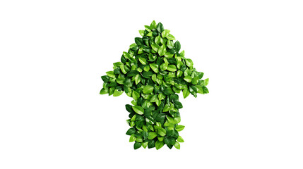 Upward arrow made of green leaves isolated on transparent background.