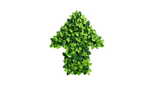 Upward arrow made of green leaves isolated on transparent background. - Powered by Adobe