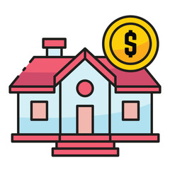 Cartoon house with a coin on top