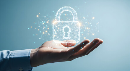 Secure your data with confidence, hand holding digital padlock for cybersecurity