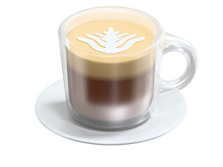 Detailed 3D Rendered Coffee Latte Art in Clear Glass Cup