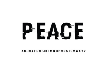Distressed black peace word with glitch effect and alphabet © Mehedi