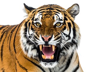 Fototapeta premium Tiger's fierce face, close-up, roaring