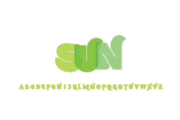 Stylized green sun lettering with alphabet below on white background