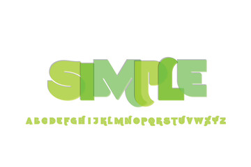 Green 3d letters spelling the word simple with alphabet below