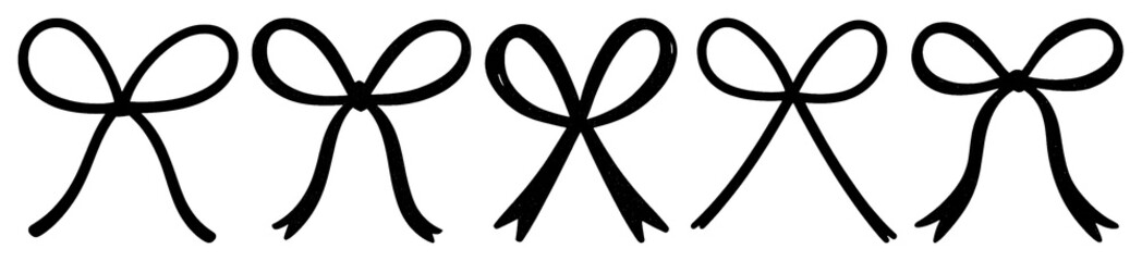 PNG Elegant black ribbon bows design, element set on transparent background