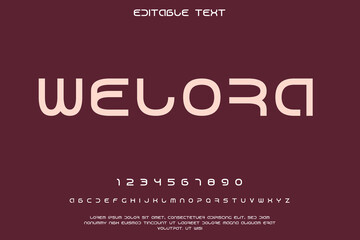 Modern sans serif typeface with numbers and editable text placeholder