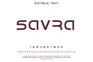 Modern sans serif font alphabet and numbers with editable text placeholder